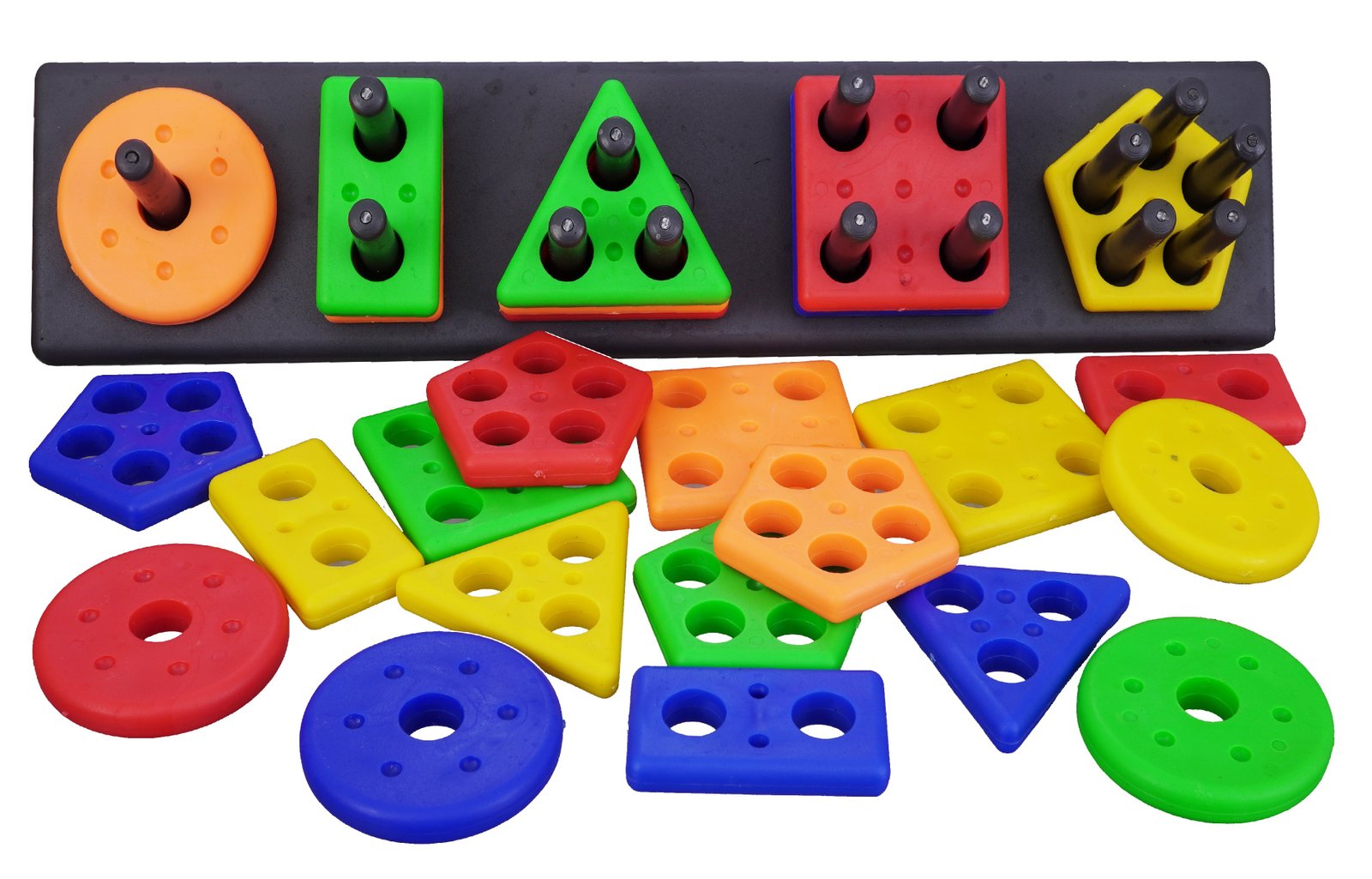 BitFeex Intellectual Learning Geometric Shape Stacker Matching Five Column Blocks Puzzle Shape Sorter Column Game Toy Multicolor - 26 Pieces