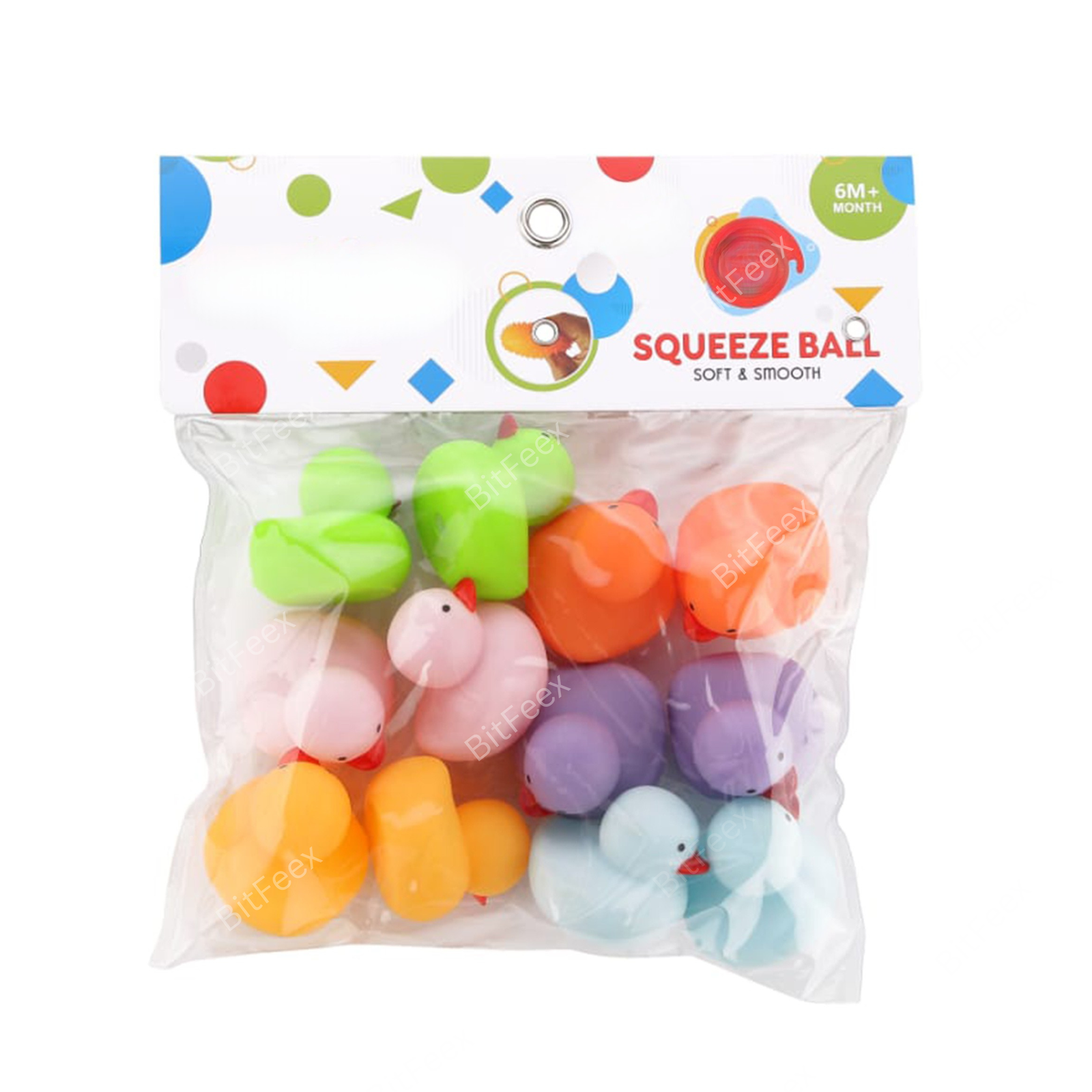 BitFeex Squeezy Duck Shape Toy Soft Rubber, Chu Chu Sound, Fun Bath Time Toy for Kids 1+ Years, 12 pcs Duck, Multicolor