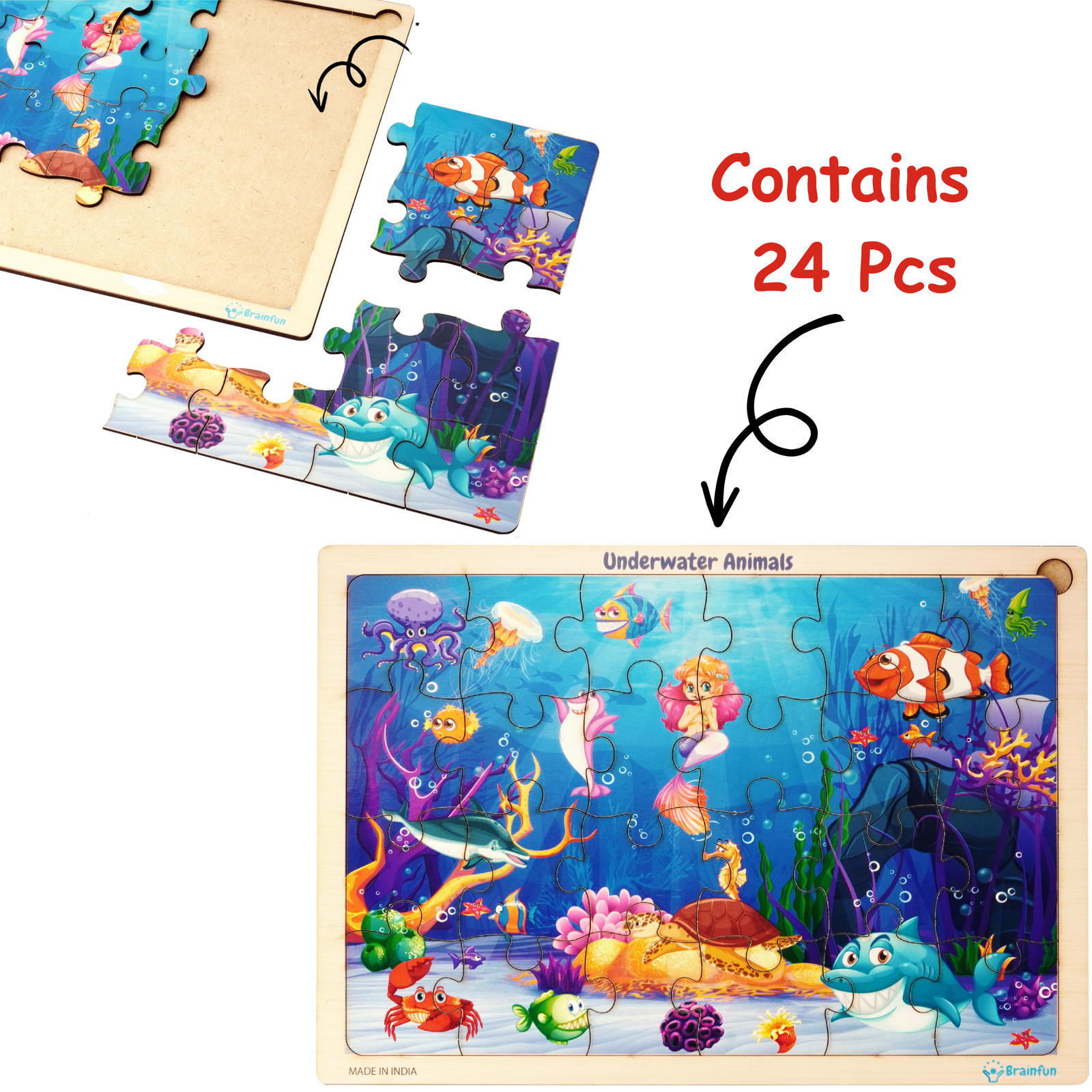 BitFeex Wooden Underwater Animals Jigsaw Puzzle - 24 Pieces