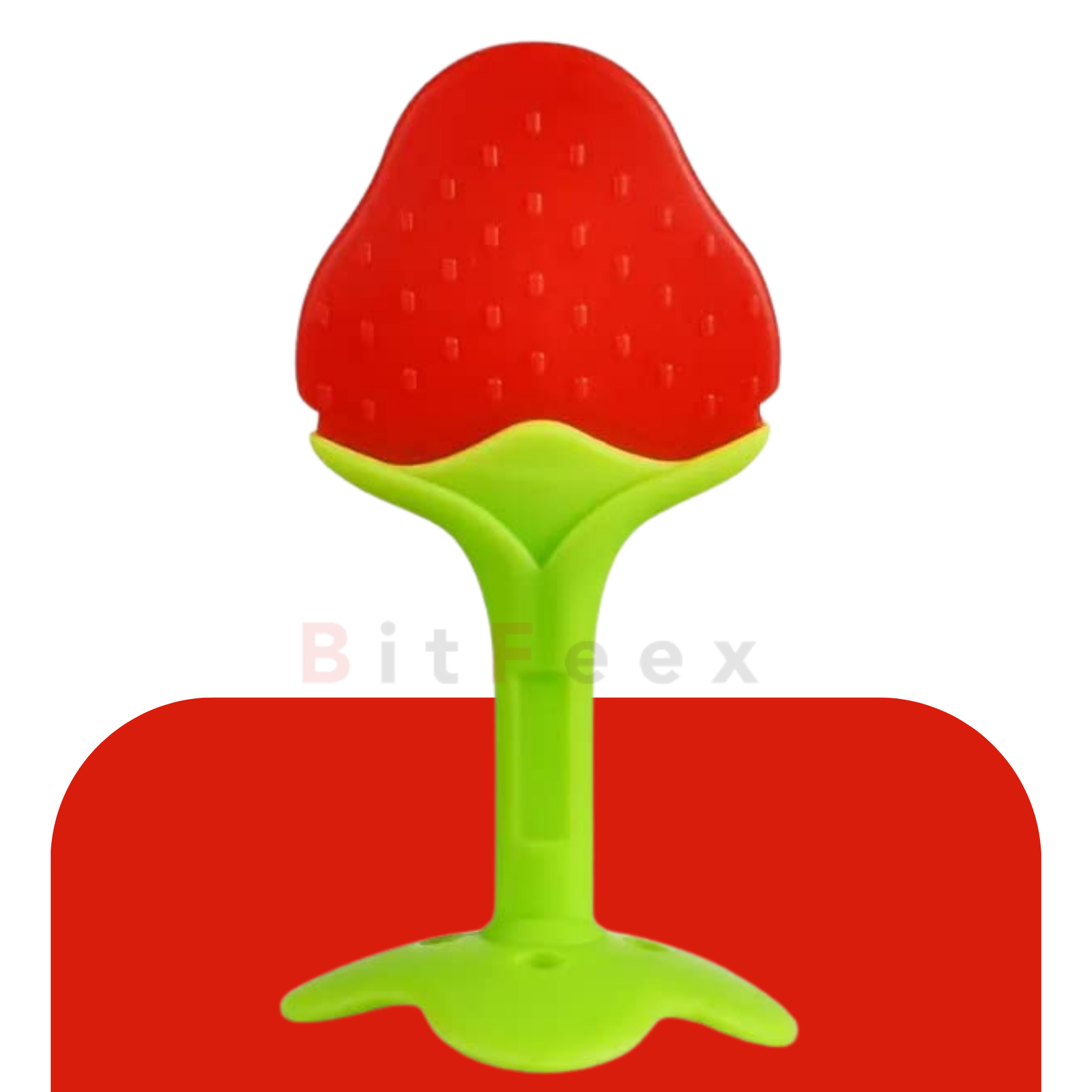 BitFeex Strawberry Shape Silicone Soft Fruit Sensory Teether Feeder Pacifier for Baby-Red