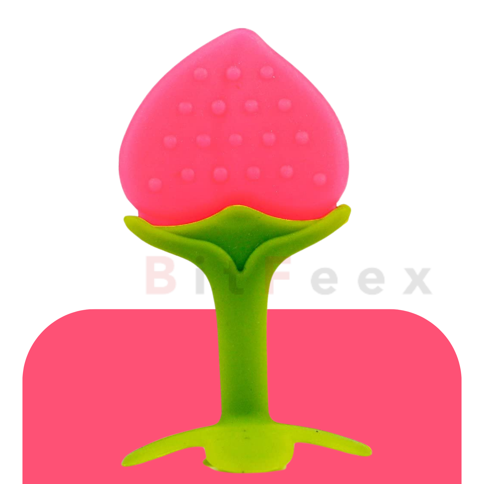 BitFeex Peach Shape Silicone Soft Fruit Sensory Teether Pacifier for Baby Infants and Toddlers - Pink