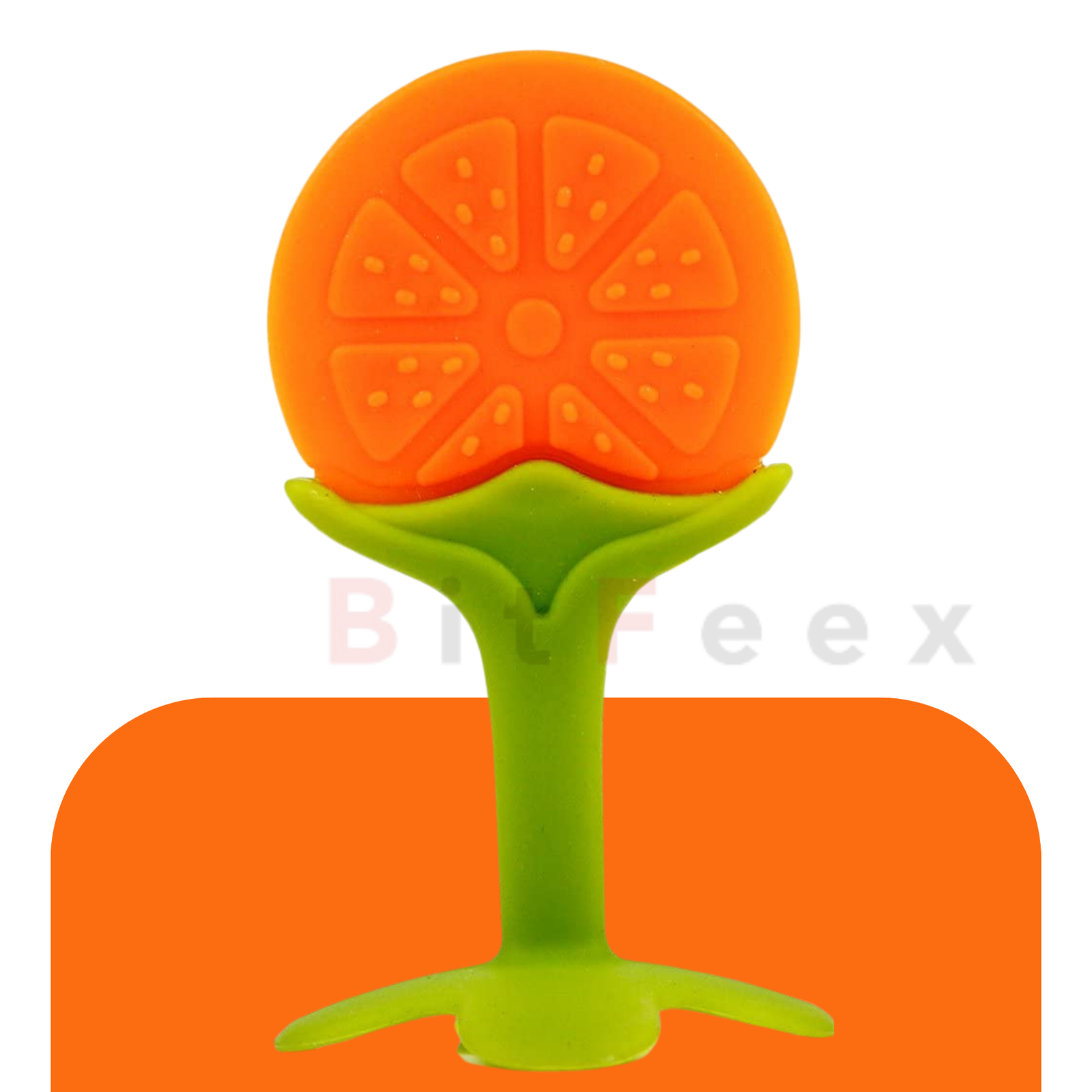 BitFeex Teether Silicone Baby Teether Pacifier Fruit Shape Baby Toys Infants Dental Care-Orange