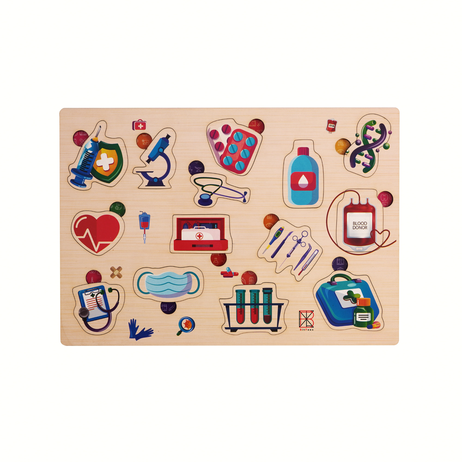 BitFeex Wooden Board Peg Medical Equipments Puzzle - Multicolour