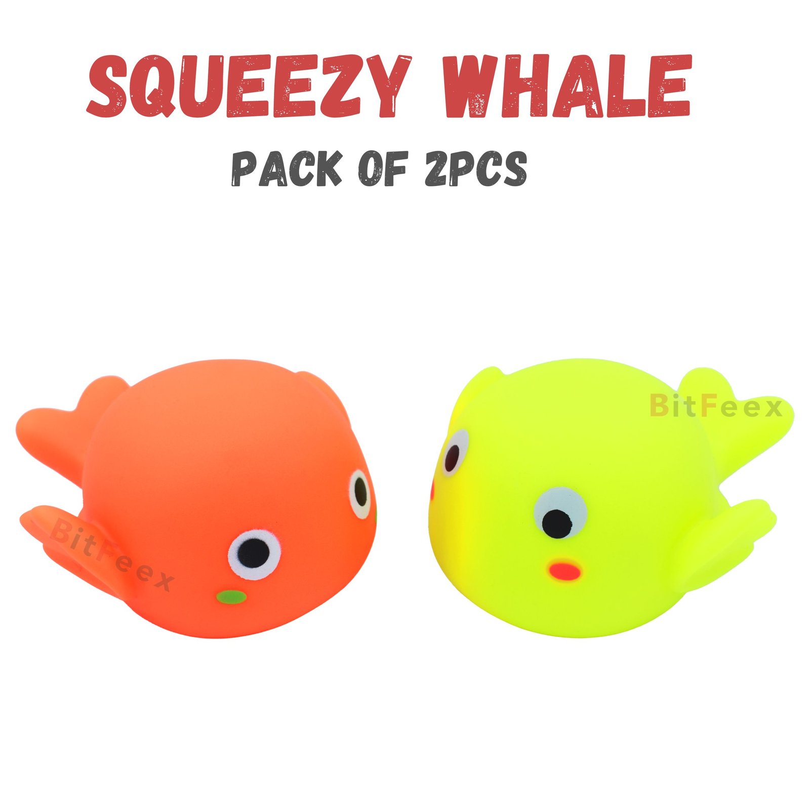 BitFeex Squeezy Whale Squeeze Noise Good As Bath Toys Chu Chu Funny Toy (Color may vary, Pack of 2 pcs)