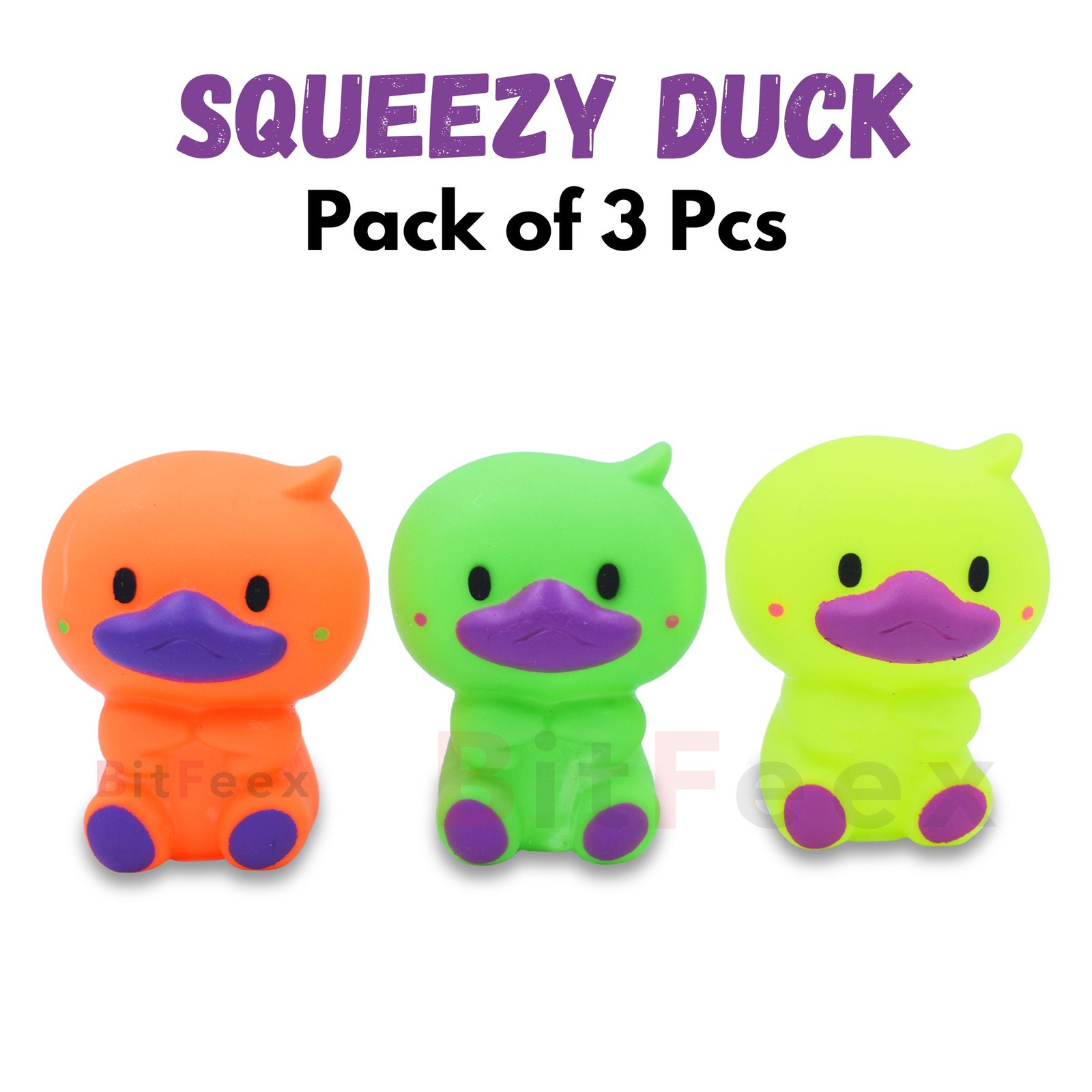 BitFeex Squeezy Duck Squeeze Noise Good As Bath Toys Chu Chu Funny Toy (Color may vary, Pack of 3 pcs)
